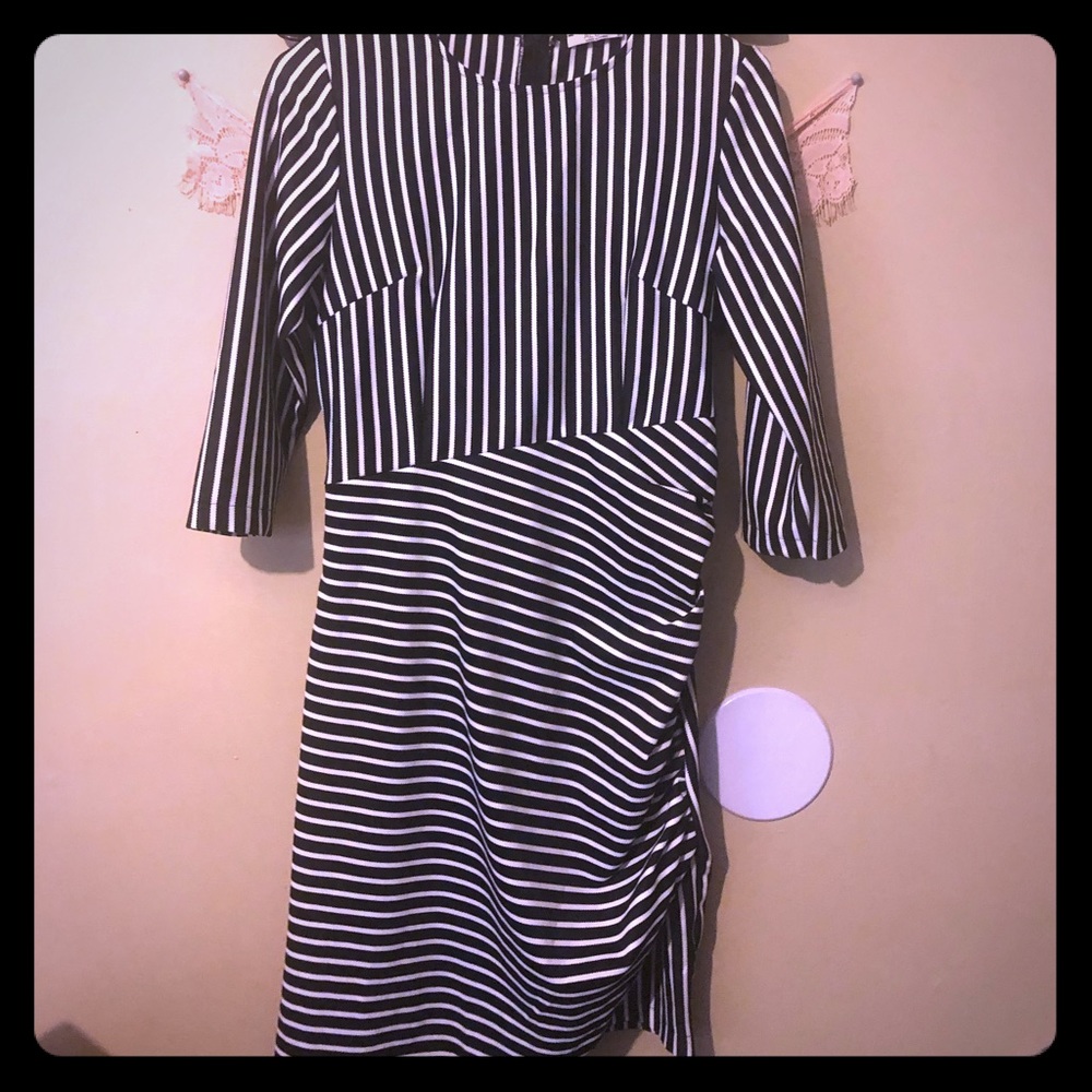Black White Assymetrical Hem Dress